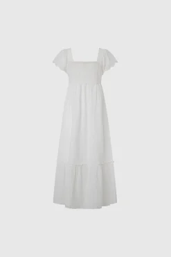 Pepe Jeans Vestido Largo Bordado Blanco Discount