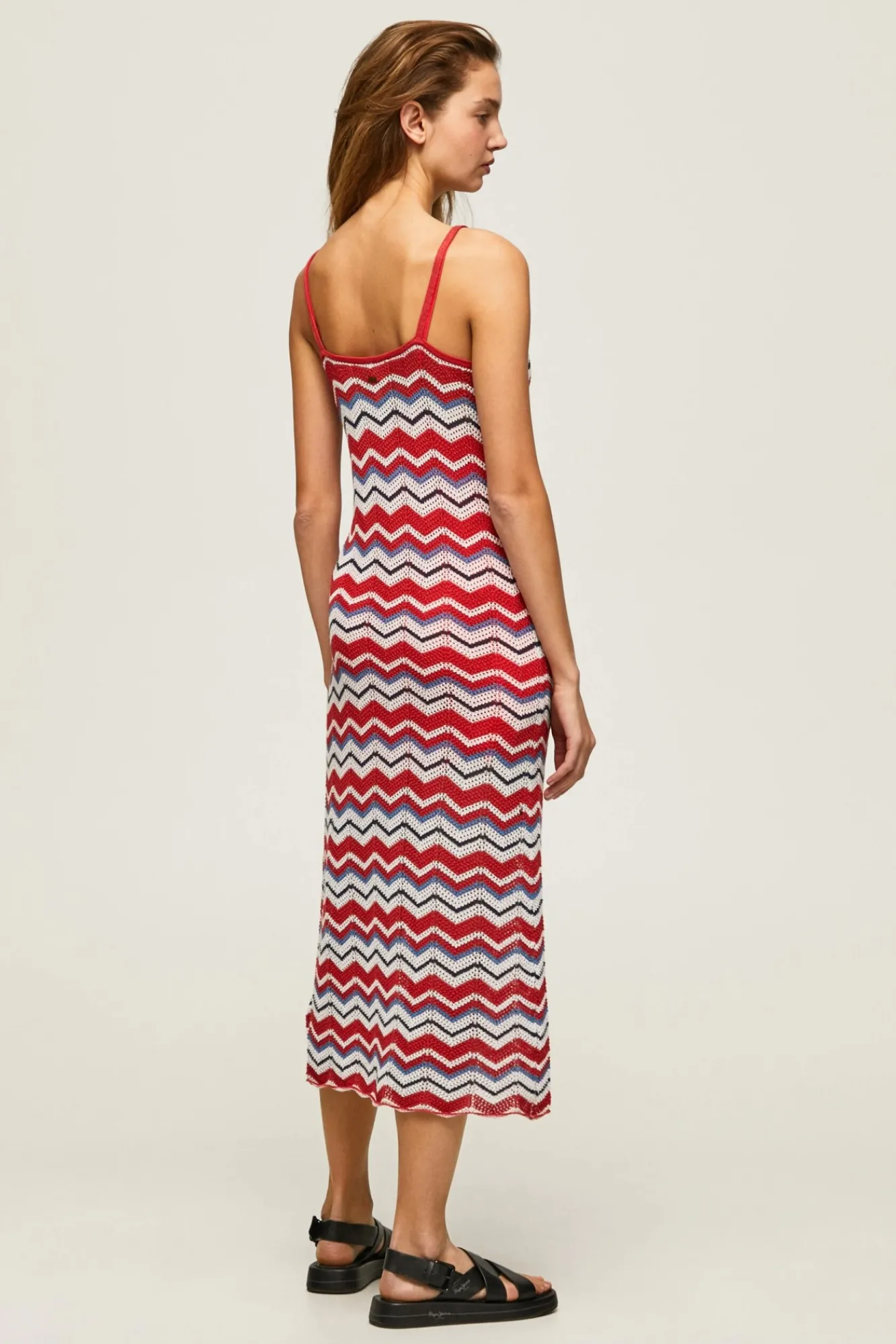 Pepe Jeans Vestido Largo Con Lino Y Tirantes Zig Zag. Rojo Online