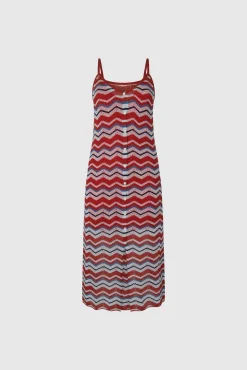 Pepe Jeans Vestido Largo Con Lino Y Tirantes Zig Zag. Rojo Online