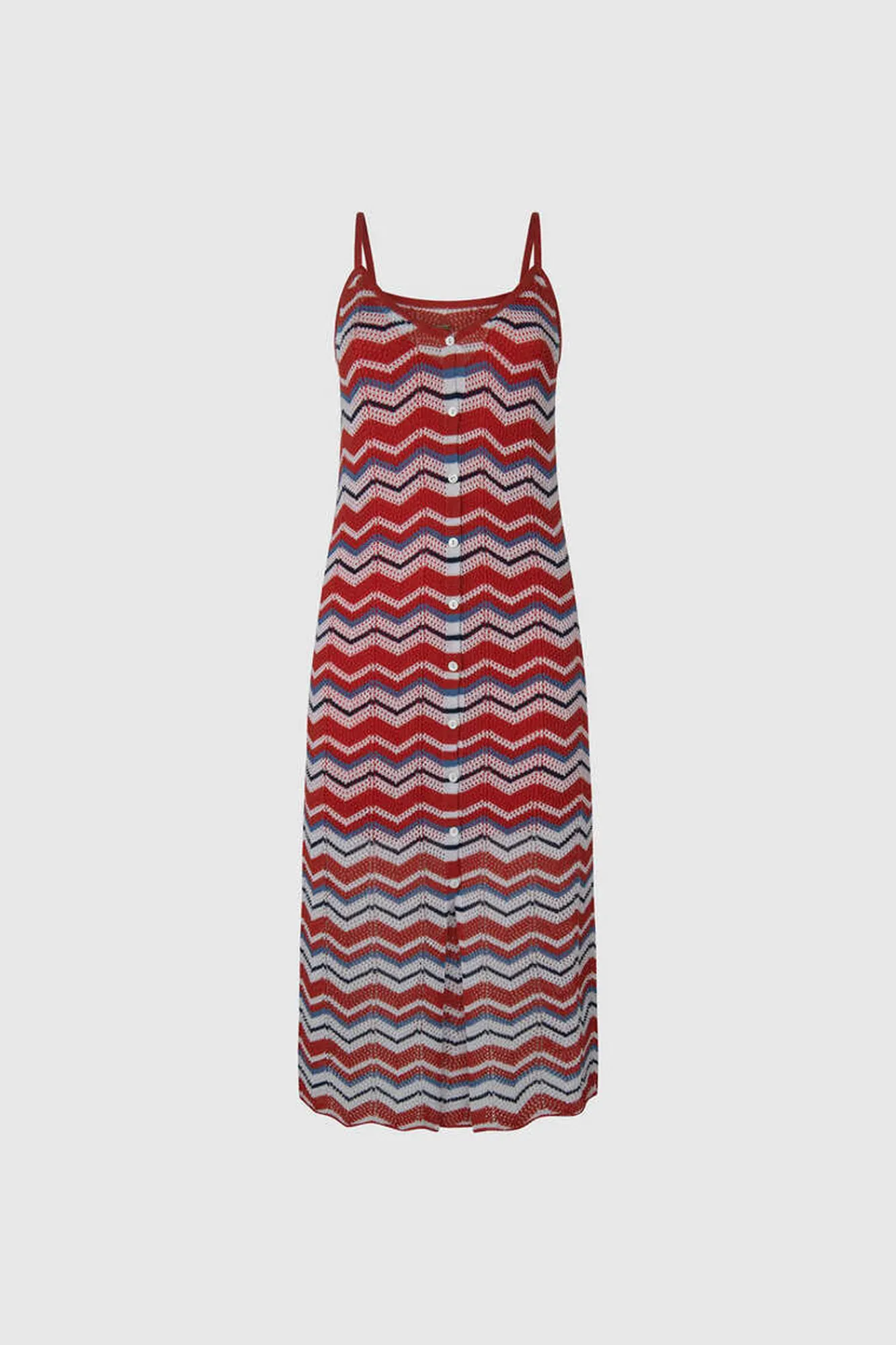 Pepe Jeans Vestido Largo Con Lino Y Tirantes Zig Zag. Rojo Online