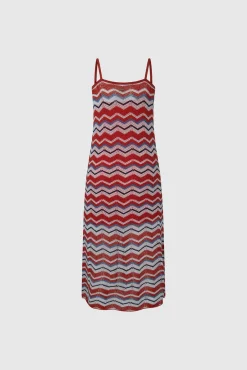 Pepe Jeans Vestido Largo Con Lino Y Tirantes Zig Zag. Rojo Online