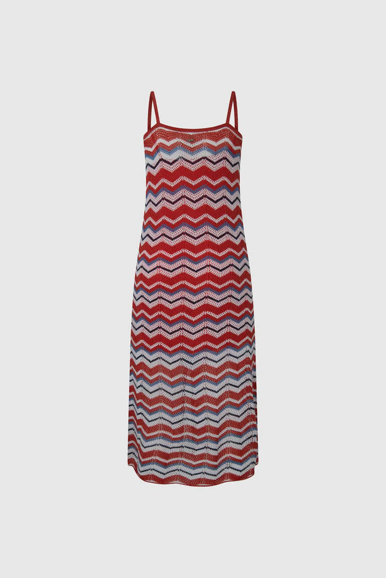 Pepe Jeans Vestido Largo Con Lino Y Tirantes Zig Zag. Rojo Online