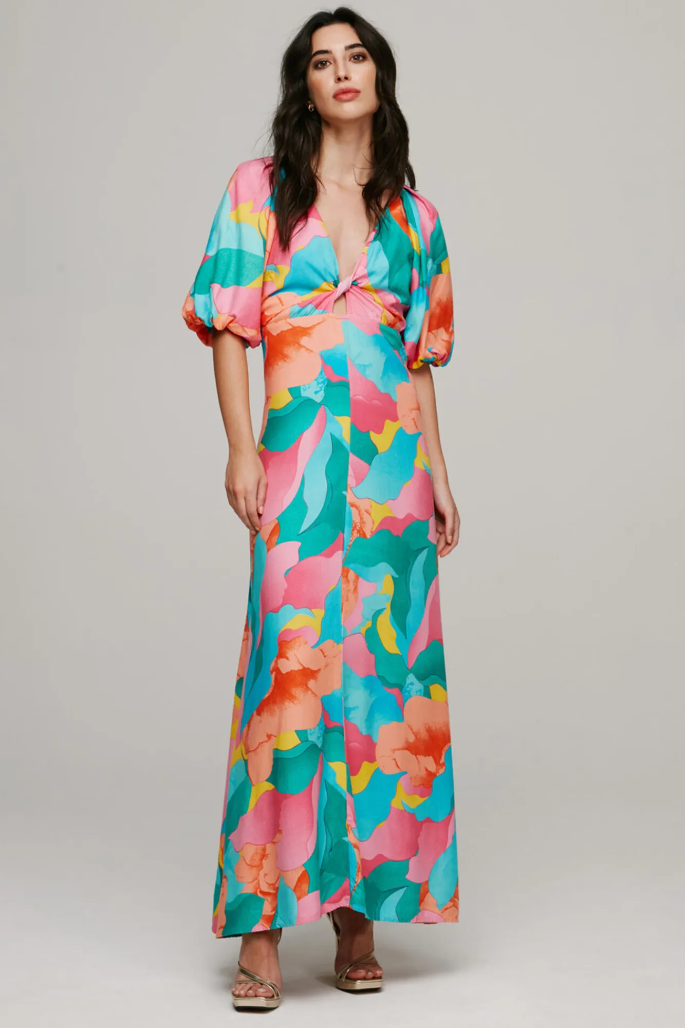 Vila Vestido Largo De Manga Corta Naranja Discount