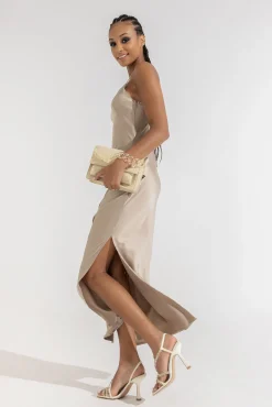 Pimkie Vestido Largo De Tejido Satinado Beige Best