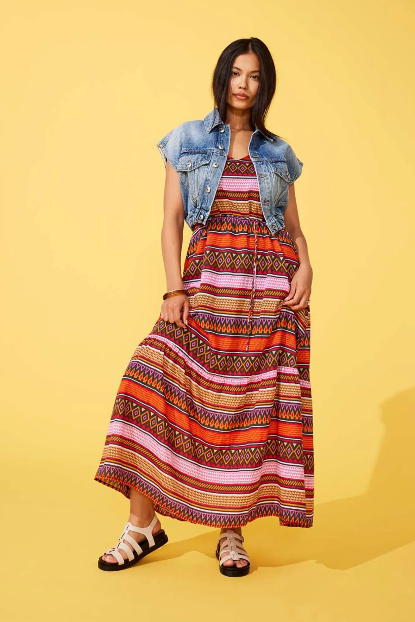 Only Vestido Largo De Tirantes Naranja Online