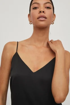 Vila Vestido Largo De Tirantes Satinado Negro Clearance