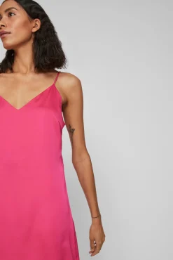 Vila Vestido Largo De Tirantes Satinado Rosa Sale