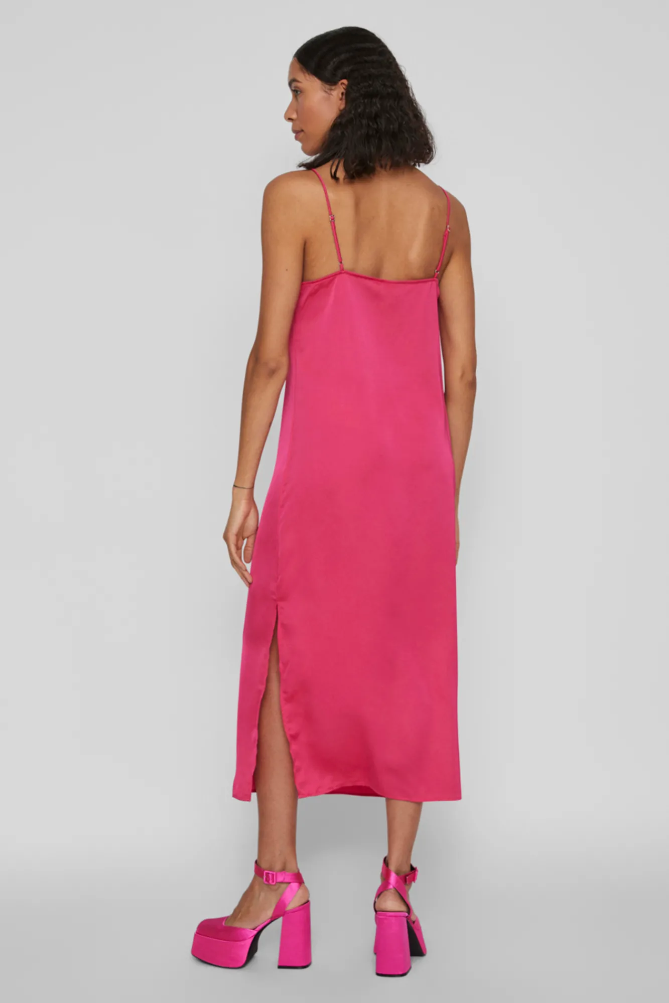 Vila Vestido Largo De Tirantes Satinado Rosa Sale