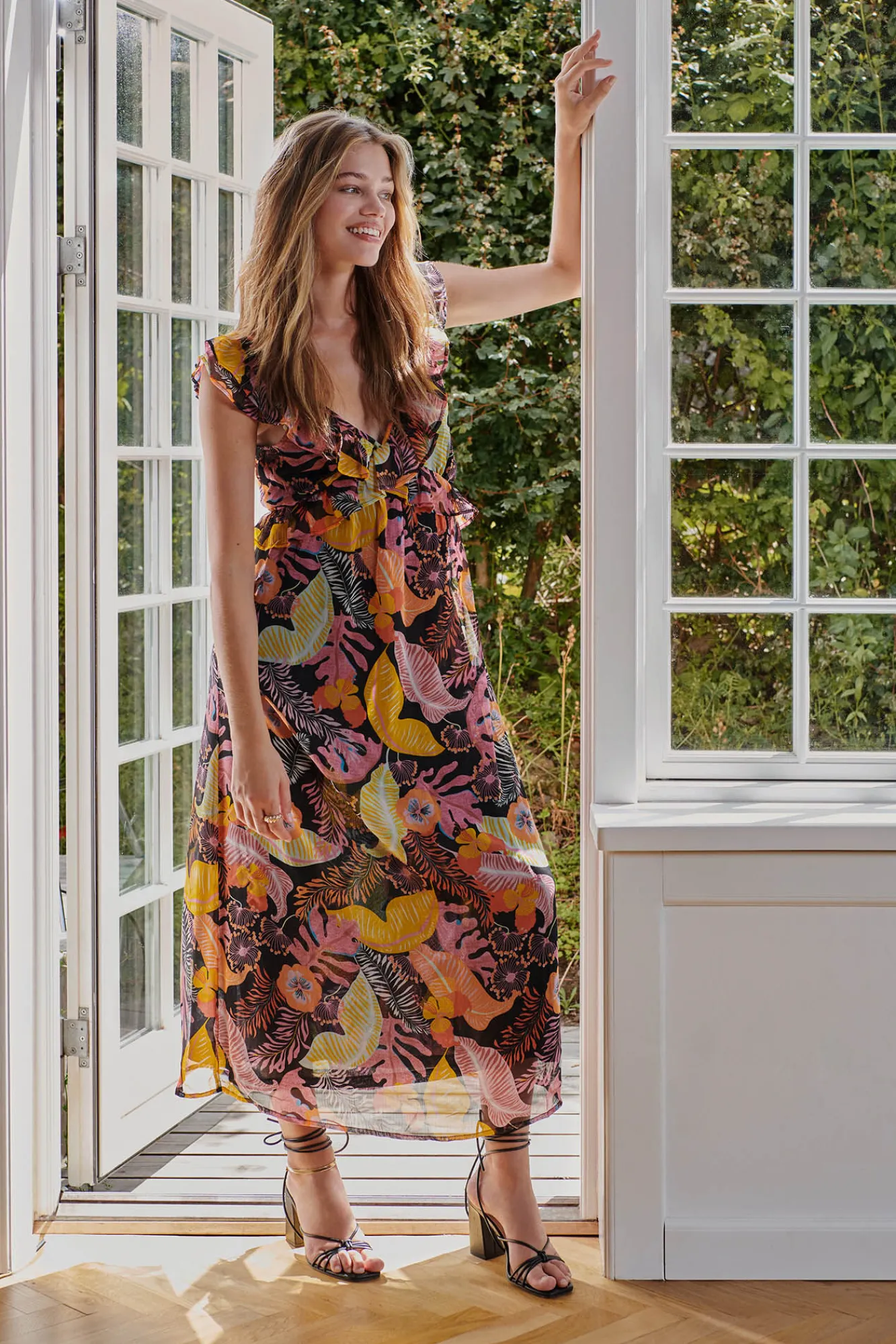 JDY Vestido Largo Estampado Sin Mangas Negro Clearance