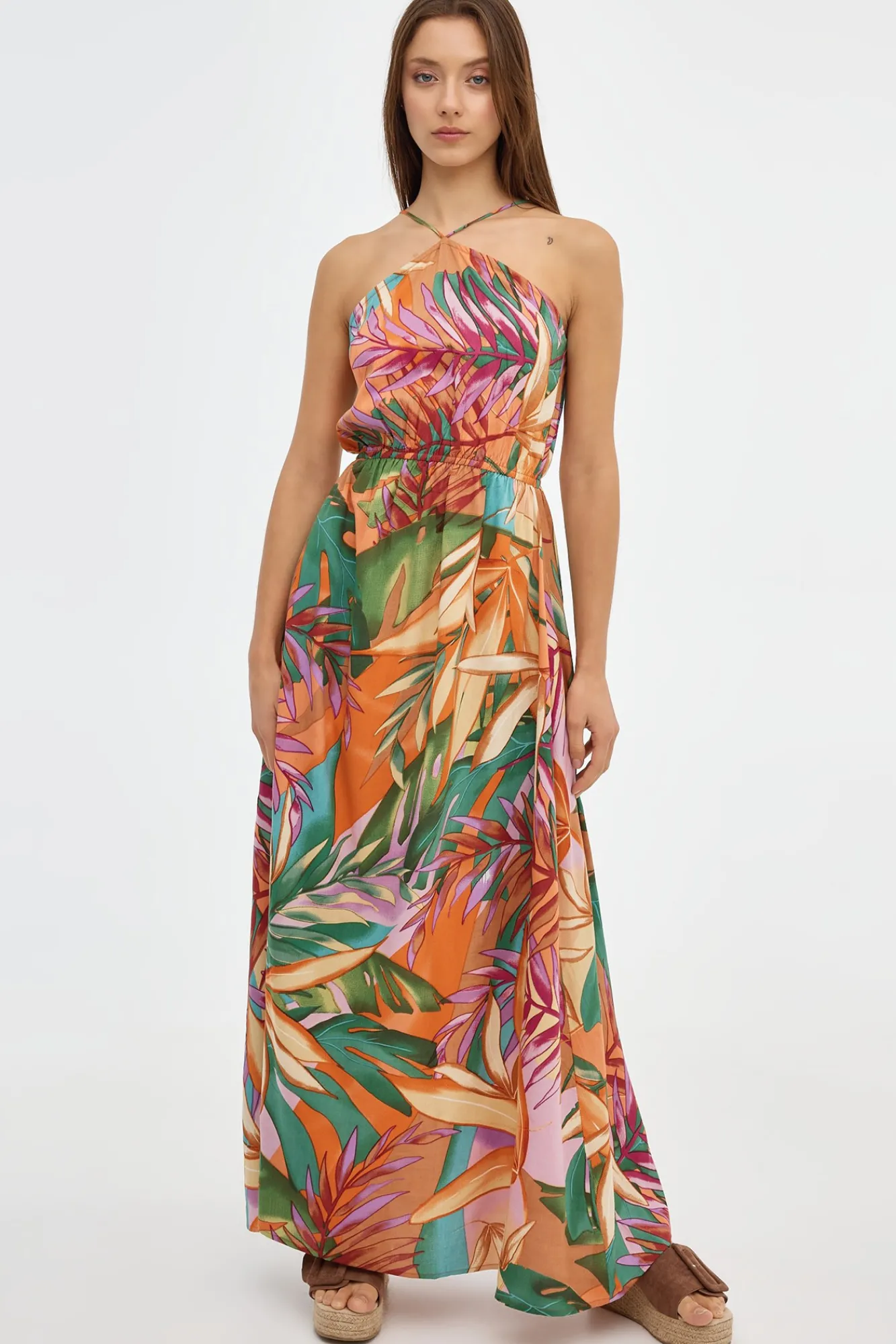 Inside Vestido Largo Halter Print Multicolor Discount
