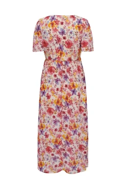 Only Vestido Largo Manga Corta Estampado Rosa Clearance