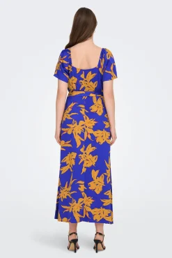 Only Vestido Largo Manga Corta Azul Medio Best
