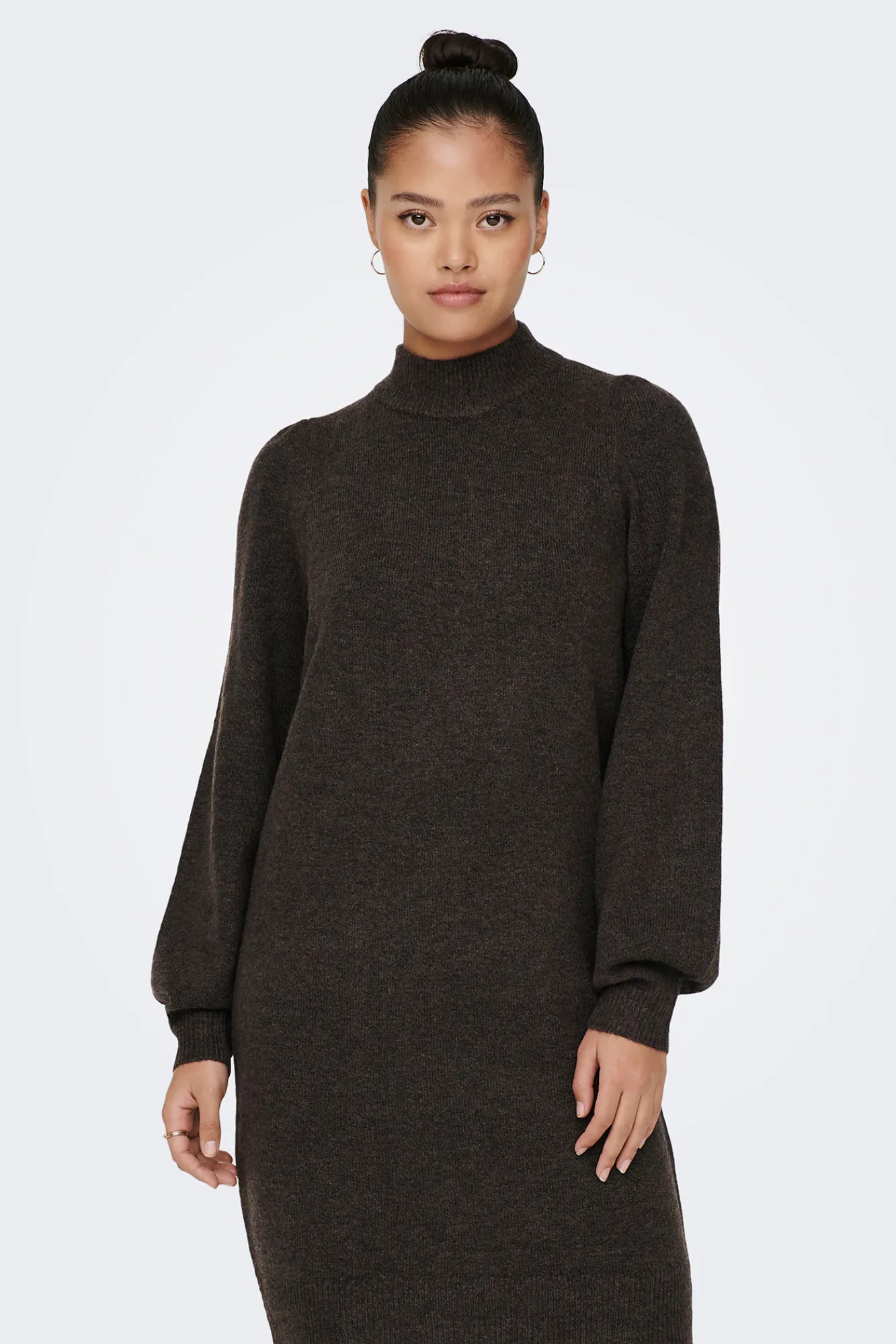 JDY Vestido Manga Abullonada Marron Oscuro