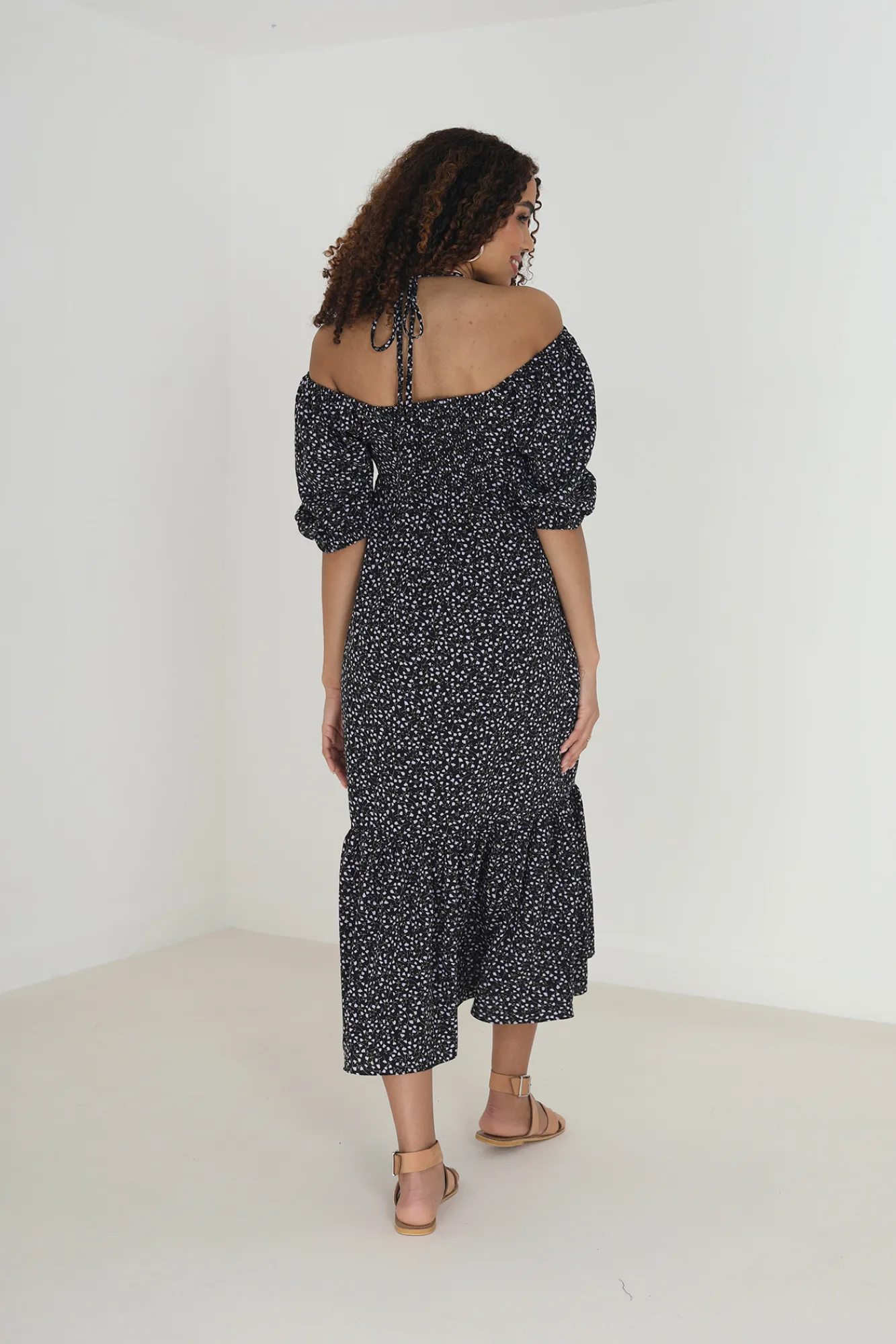 Brave Soul Vestido Mide De Manga Corta Y Estampado De Lunares Negro Sale
