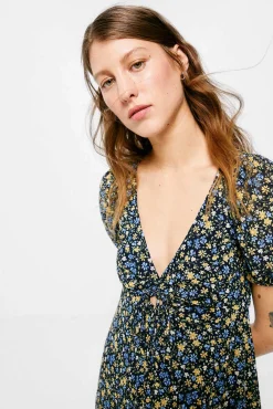 * Vestido Midi Abertura Escote Estampado Azul Sale