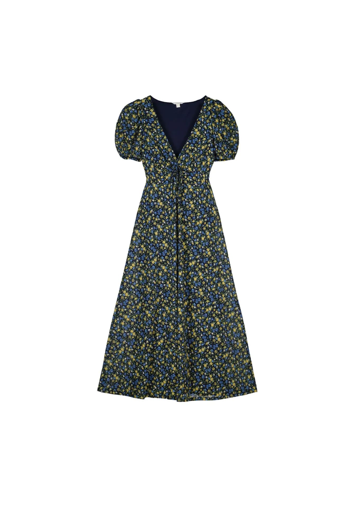 * Vestido Midi Abertura Escote Estampado Azul Sale