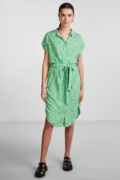 Pieces Vestido Midi Camisero. Verde Best