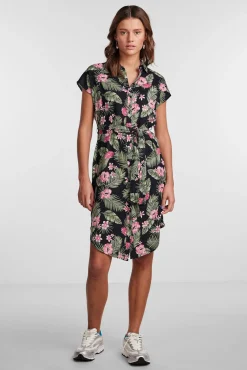 Pieces Vestido Midi Camisero. Estampado Verde Outlet