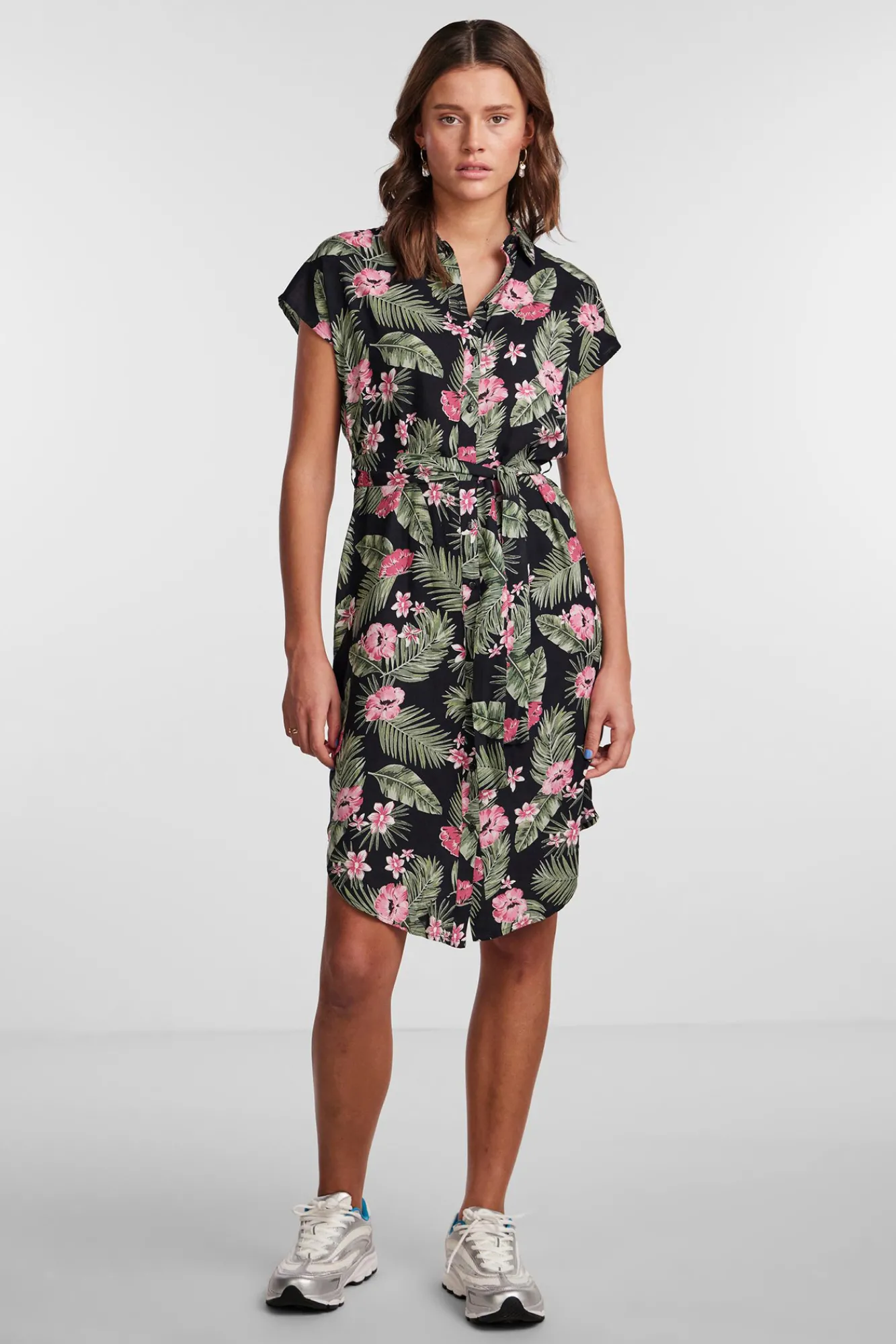 Pieces Vestido Midi Camisero. Estampado Verde Outlet