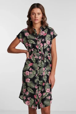 Pieces Vestido Midi Camisero. Estampado Verde Outlet