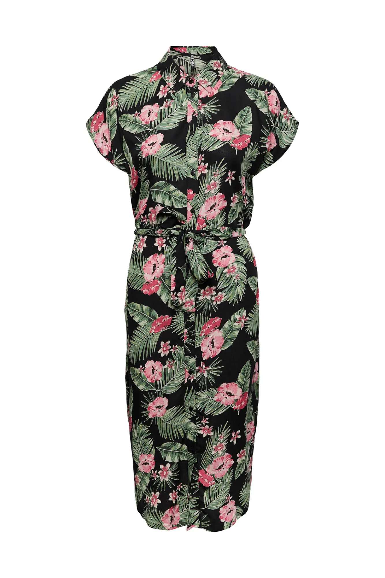 Pieces Vestido Midi Camisero. Estampado Verde Outlet