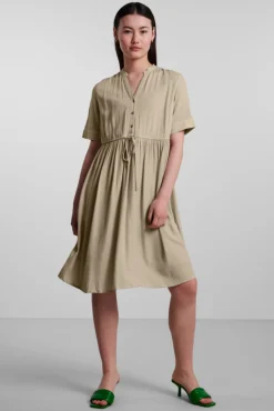 Pieces Vestido Midi Camisero Marron Sale