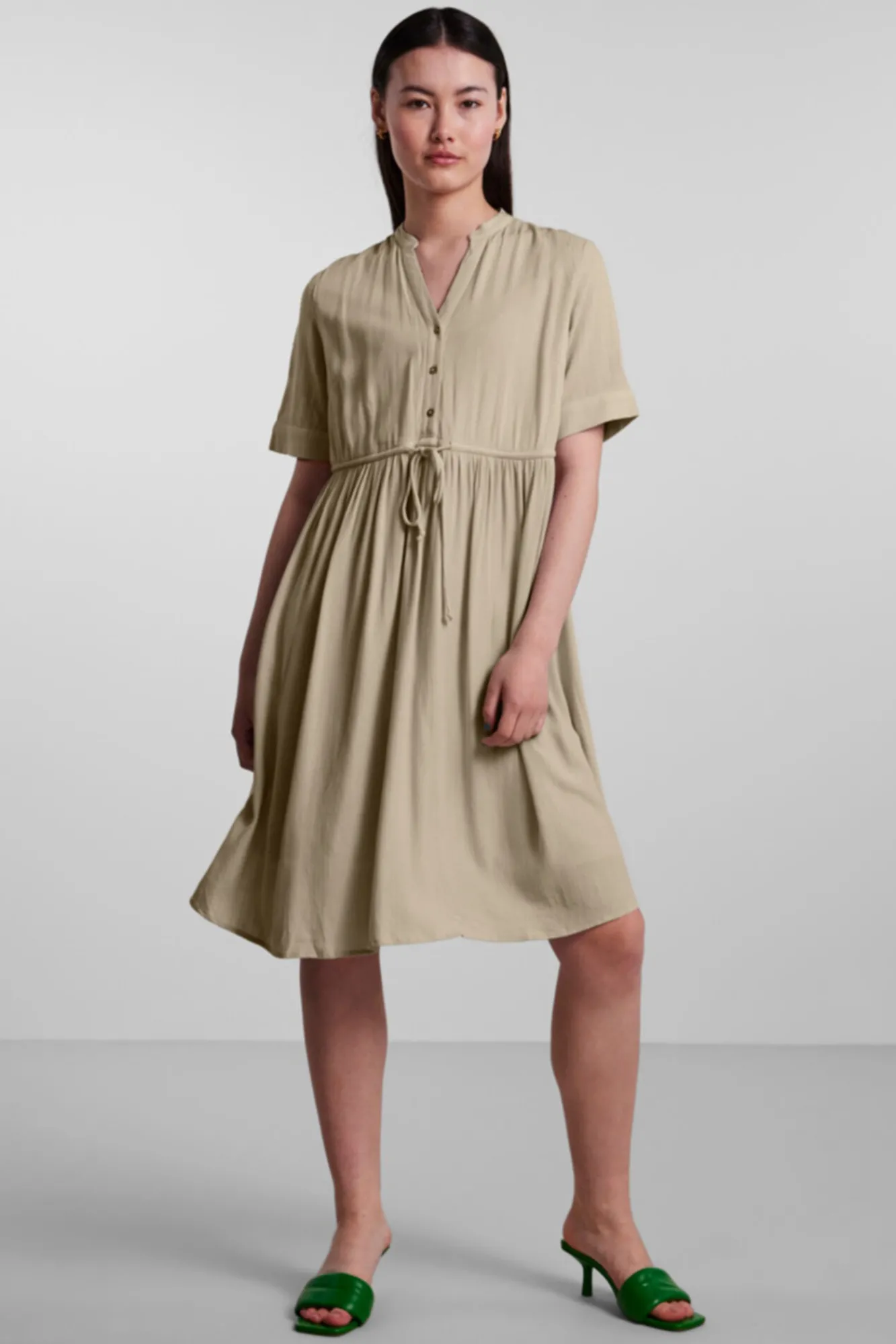 Pieces Vestido Midi Camisero Marron Sale