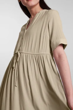 Pieces Vestido Midi Camisero Marron Sale
