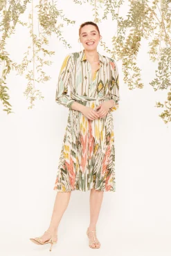 Cortefiel Vestido Midi Camisero Estampado Verde Sale