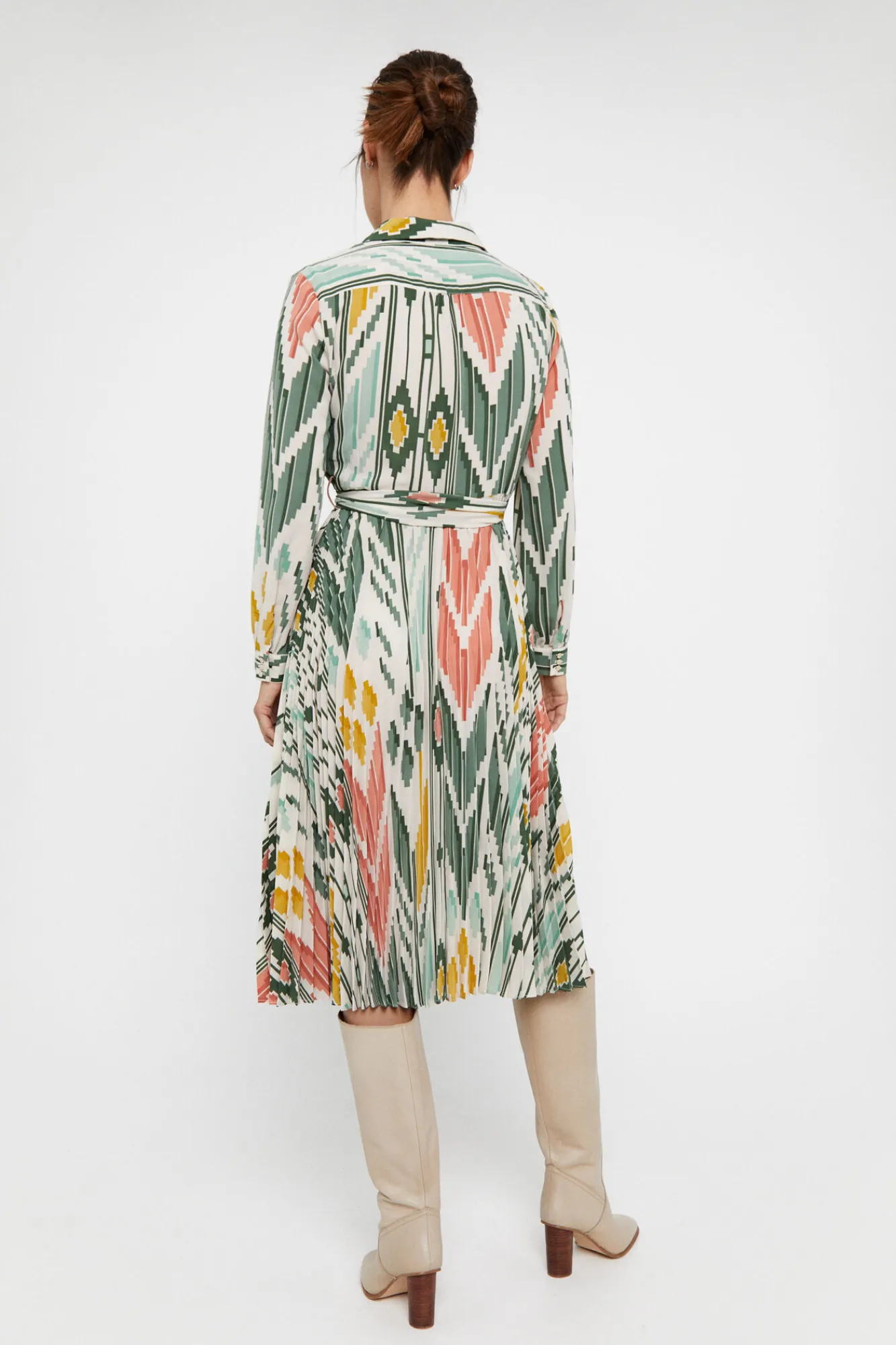 Cortefiel Vestido Midi Camisero Estampado Verde Sale