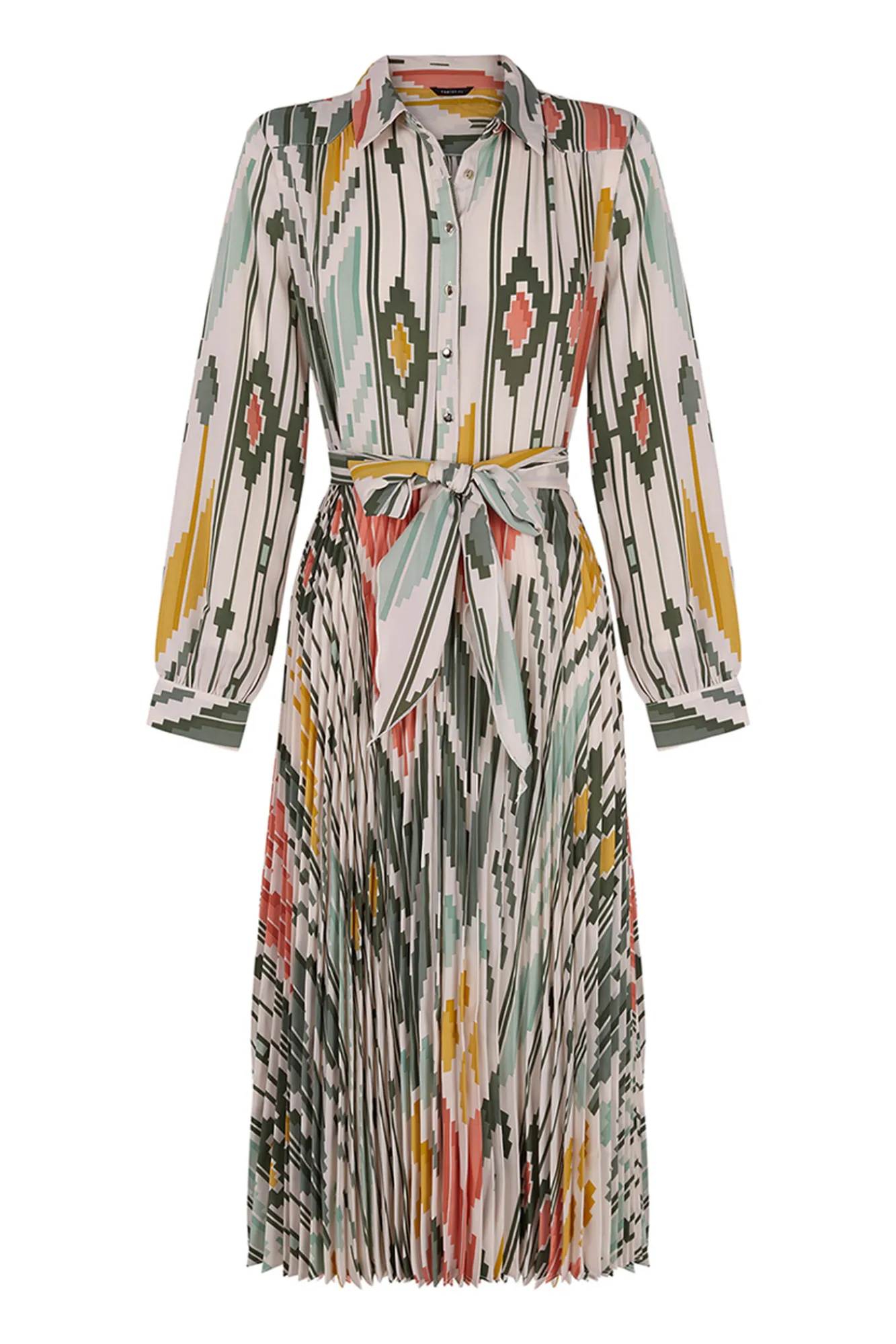 Cortefiel Vestido Midi Camisero Estampado Verde Sale