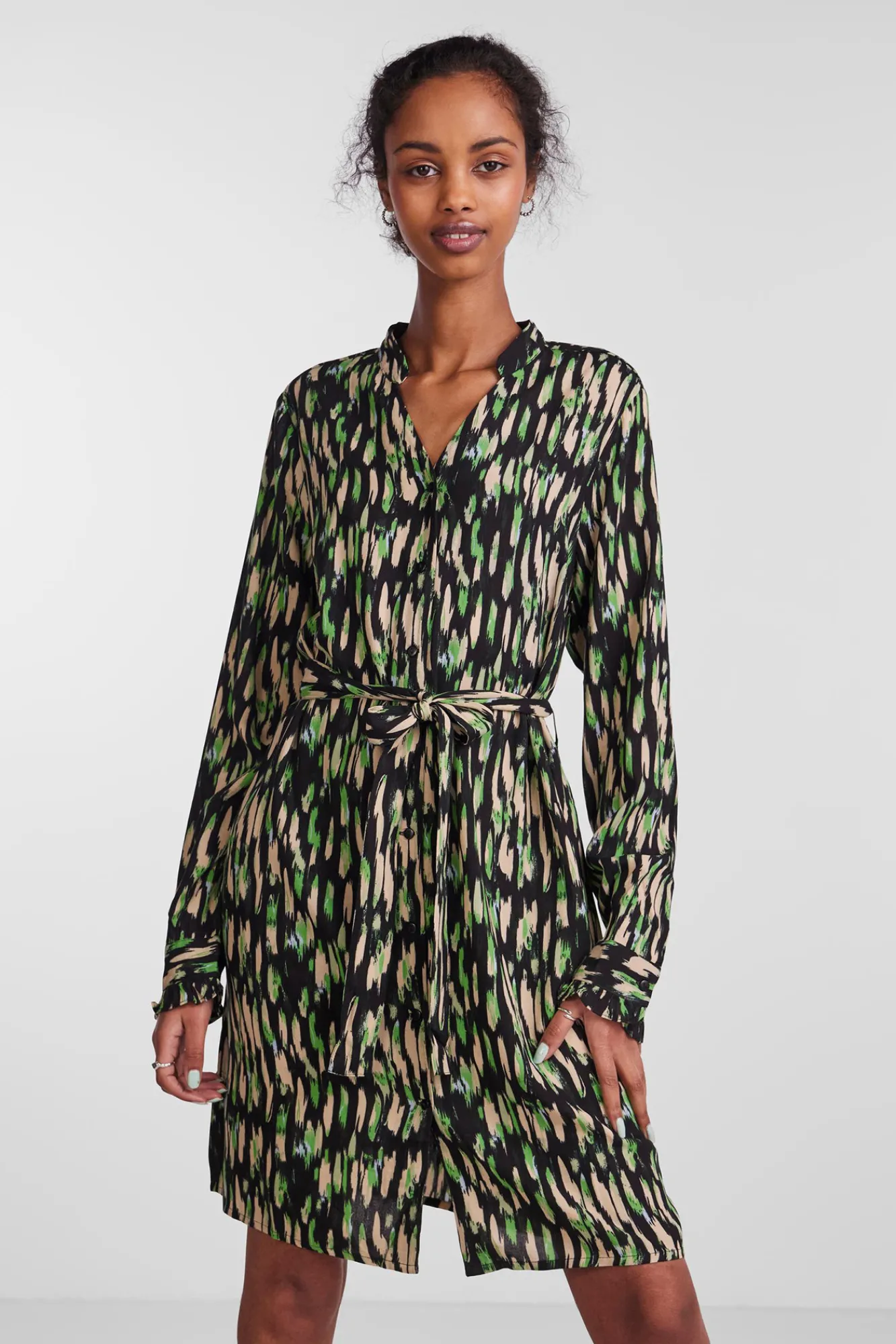 Pieces Vestido Midi Camisero Negro Sale