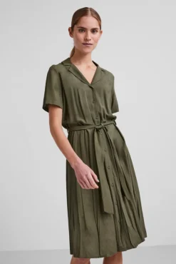 Pieces Vestido Midi Camisero Verde Online