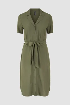 Pieces Vestido Midi Camisero Verde Online