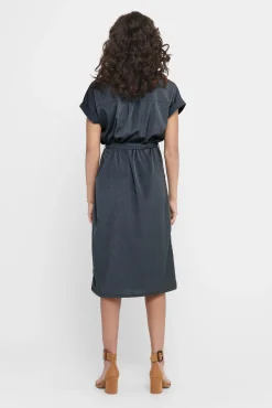 Only Vestido Midi Camisero Azul Medio Discount