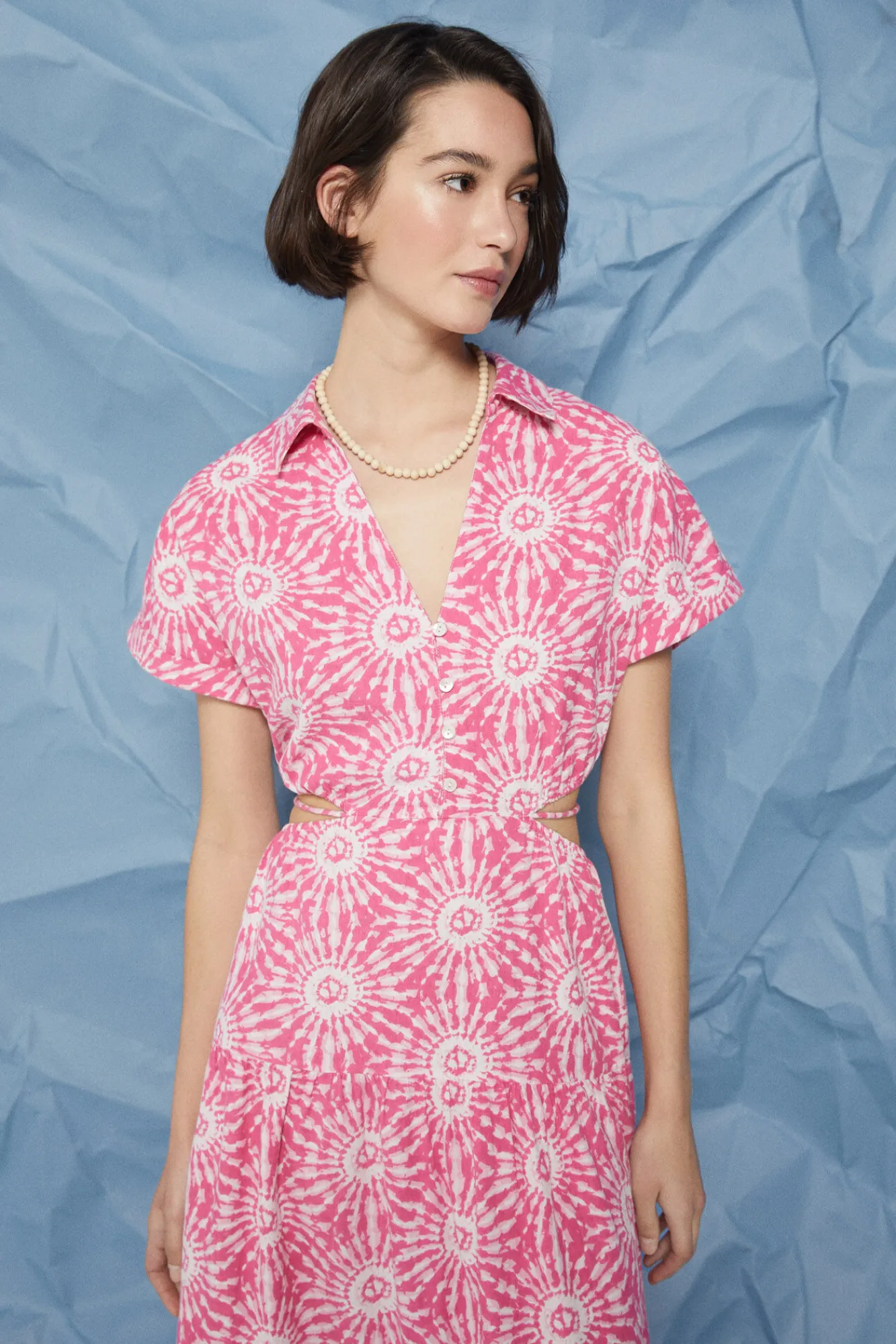 * Vestido Midi Camisero Cut Out Lino Algodon Morado Clearance