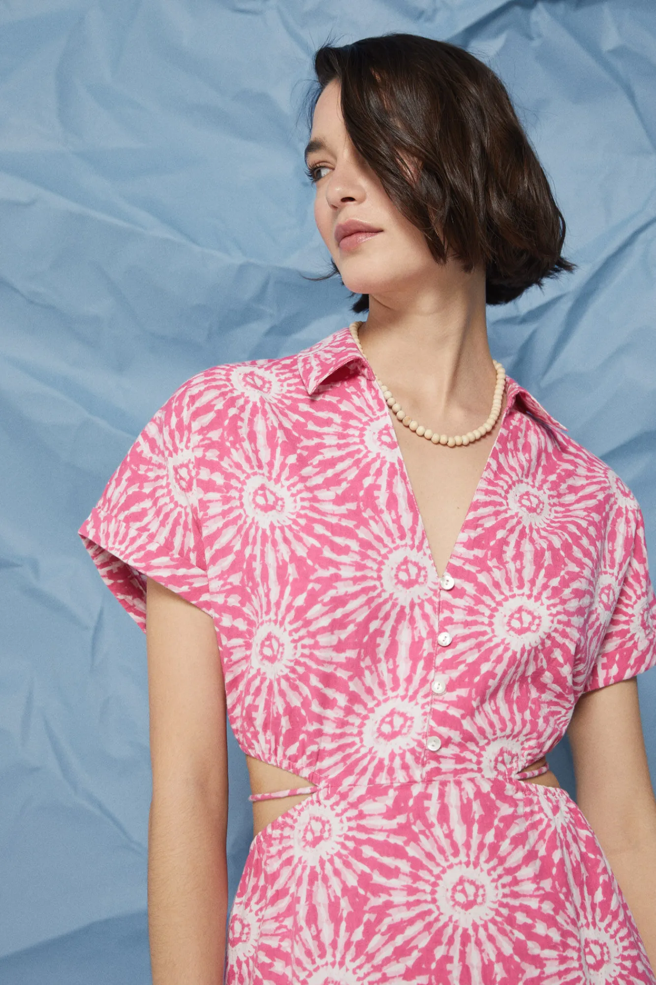 * Vestido Midi Camisero Cut Out Lino Algodon Morado Clearance