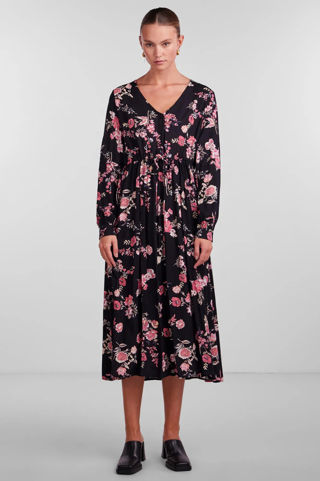 Pieces Vestido Midi Con Estampado Floral Morado Best