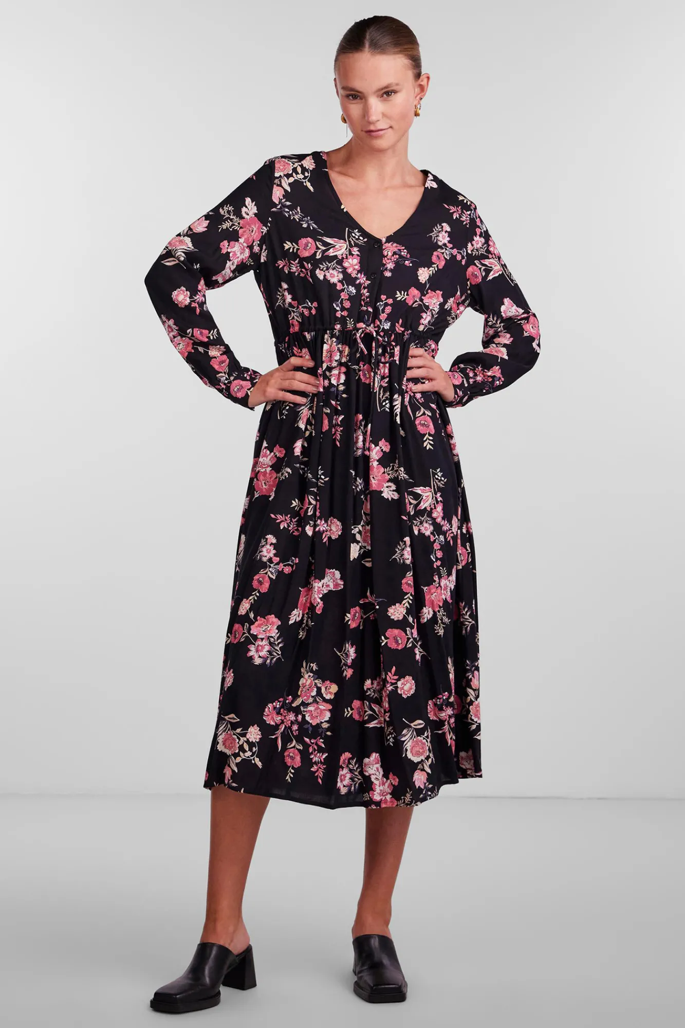 Pieces Vestido Midi Con Estampado Floral Morado Best