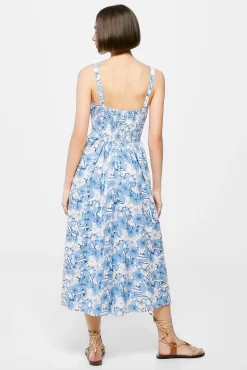 * Vestido Midi Corsetero Lino Algodon Azul Claro Outlet