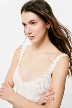 * Vestido Midi Crochet Combinado Marron