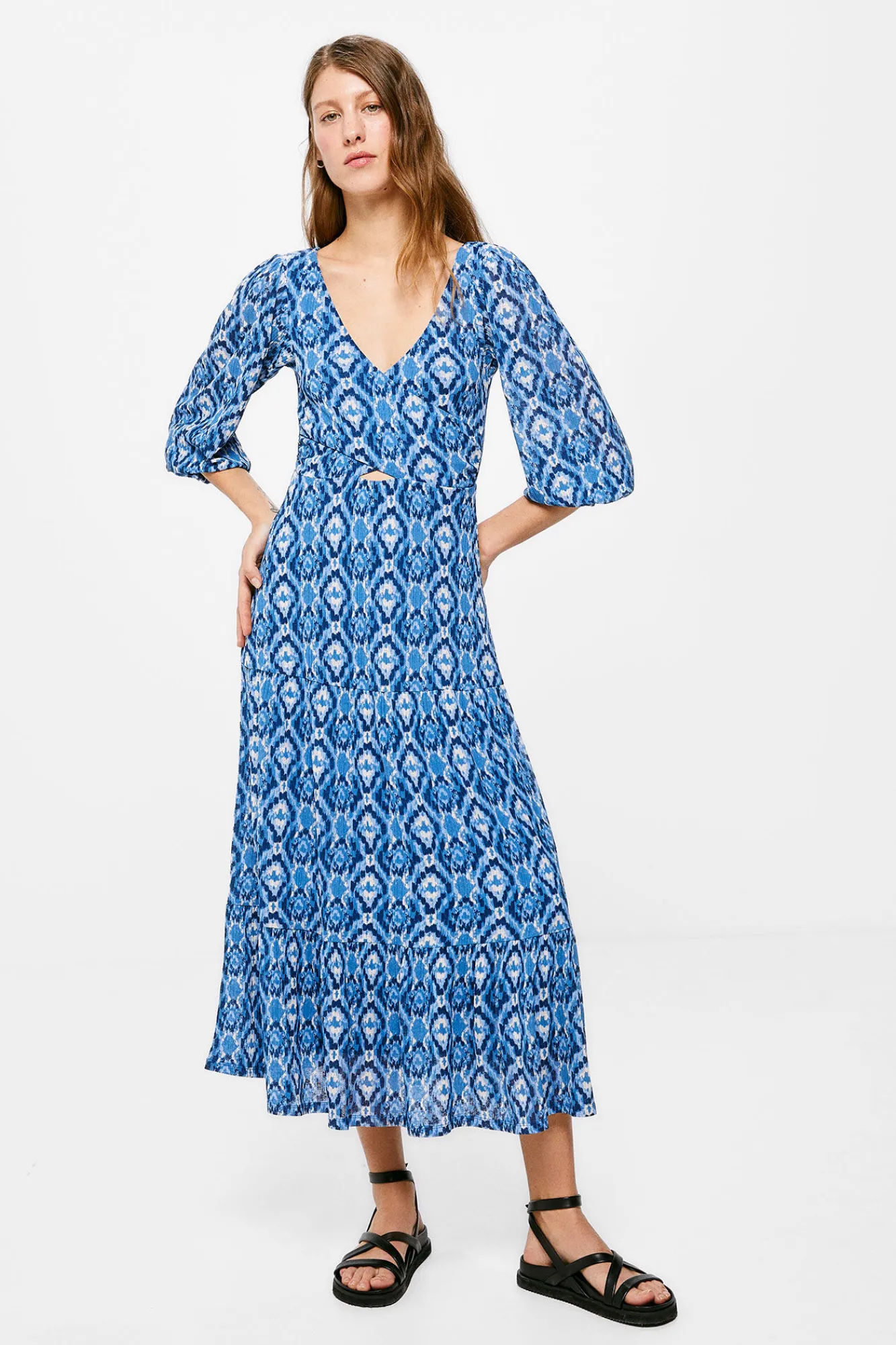 * Vestido Midi Cruce Escote Abertura Azul Medio Sale