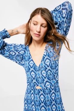 * Vestido Midi Cruce Escote Abertura Azul Medio Sale
