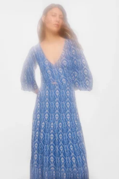 * Vestido Midi Cruce Escote Abertura Azul Medio Sale