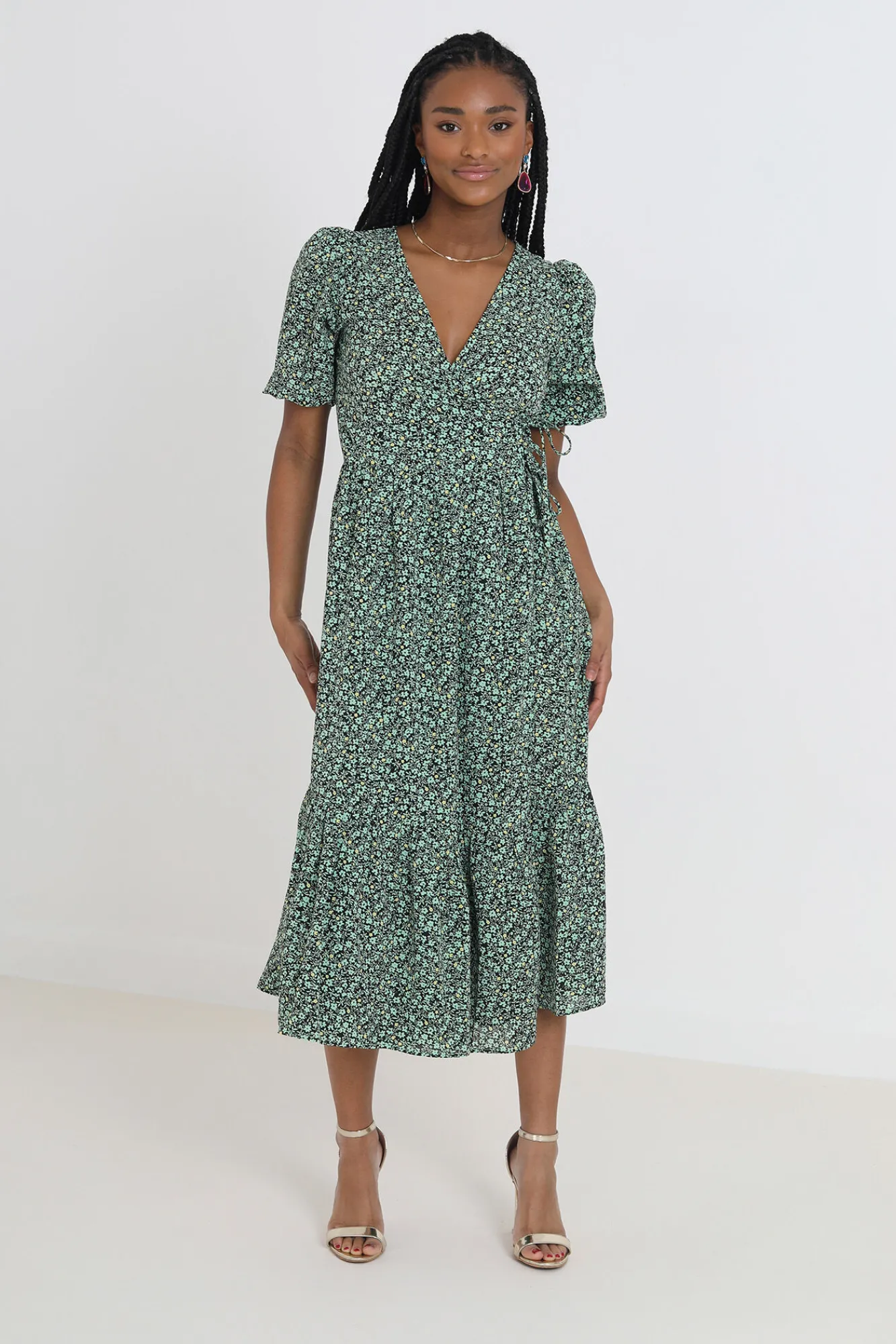 Brave Soul Vestido Midi Cruzado Y Estampado. Verde Discount