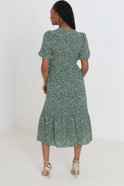 Brave Soul Vestido Midi Cruzado Y Estampado. Verde Discount