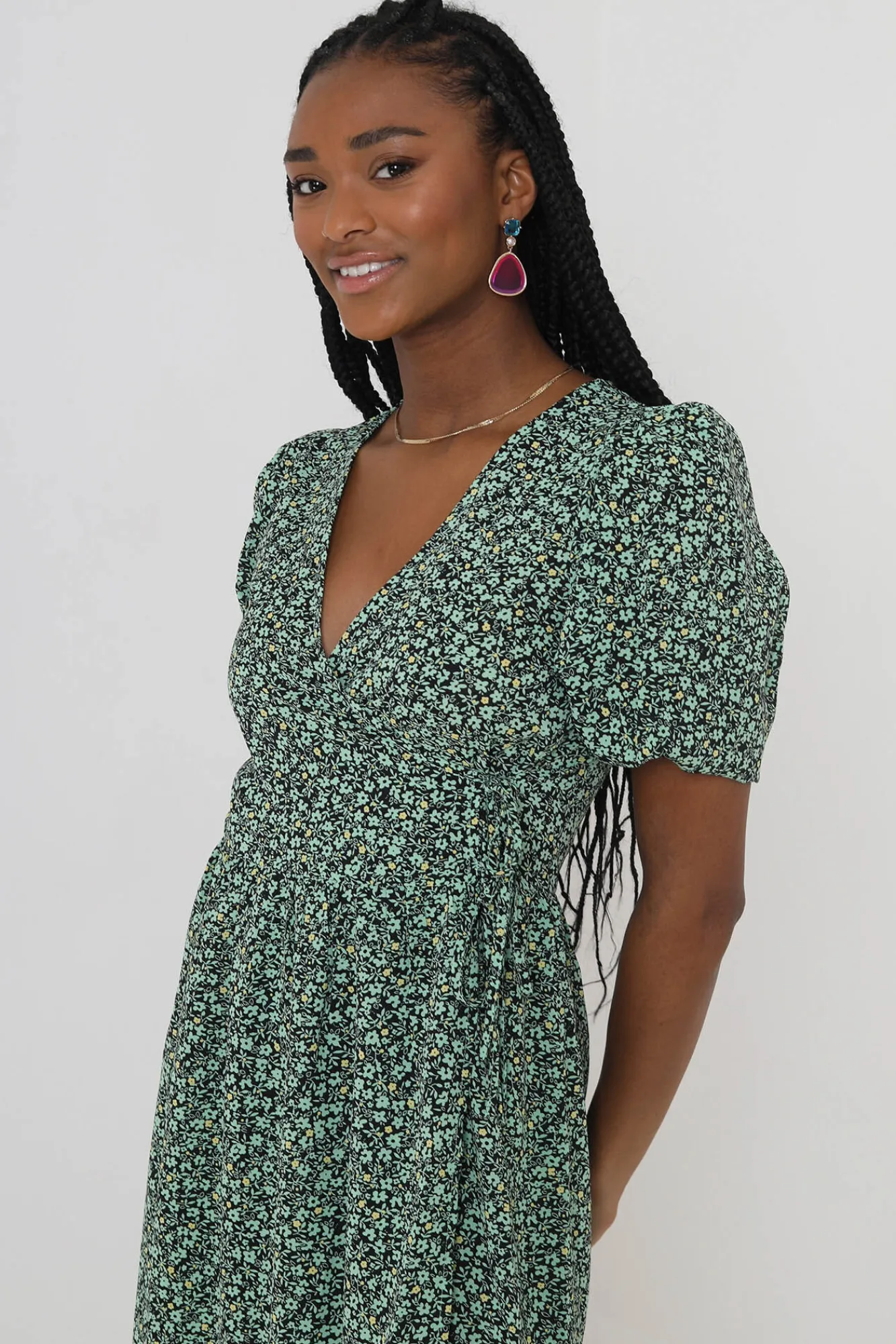 Brave Soul Vestido Midi Cruzado Y Estampado. Verde Discount
