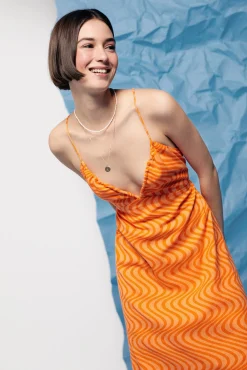 * Vestido Midi Cut Out Espalda Lino Algodon Naranja Discount