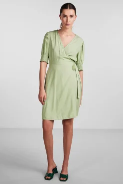 Pieces Vestido Midi De Manga Corta. Verde Sale