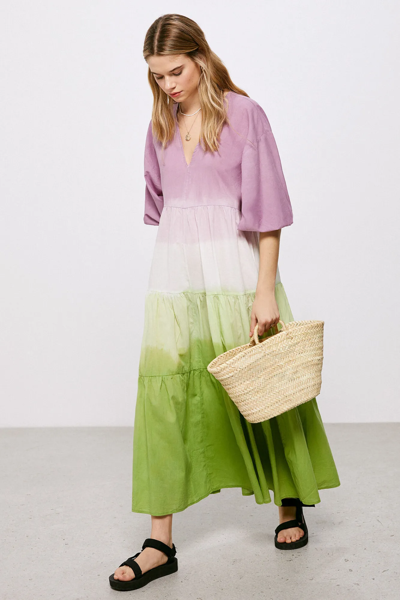 High Spirits Vestido Midi Dip Dye Morado